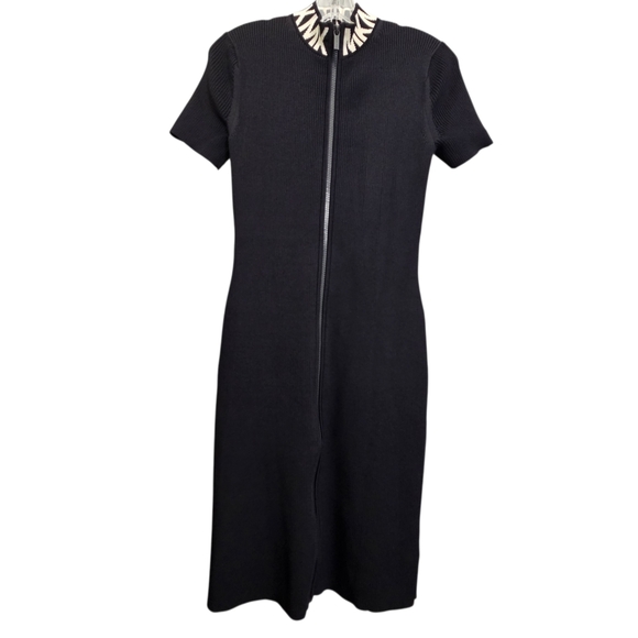 Nwot Michael Kors Black Ribbed Knit MK Logo Neckline Shortsleeve Zipfront Dress - Picture 17 of 17